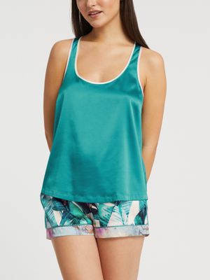 INJ7073 Silk Racerback Tank and Lounge Cuffed Short