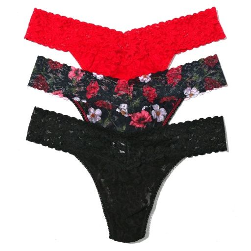 HAK48PRCELS Original Rise Thong 3 Pack Box, Color: RedAmIDreamingBlack, Size: OneSize