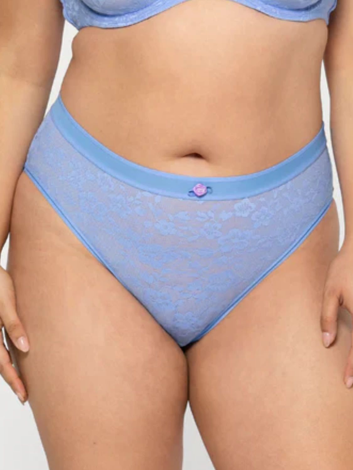 CVC1363 NoShow Lace Hi Cut Brief, Color: DenimBlue, Size: Small