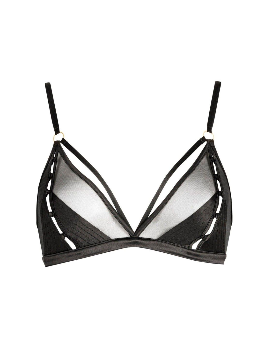 ATADI10 Douce Insomnie Triangle Bralette w Button Detail, Color: Black, Size: Small