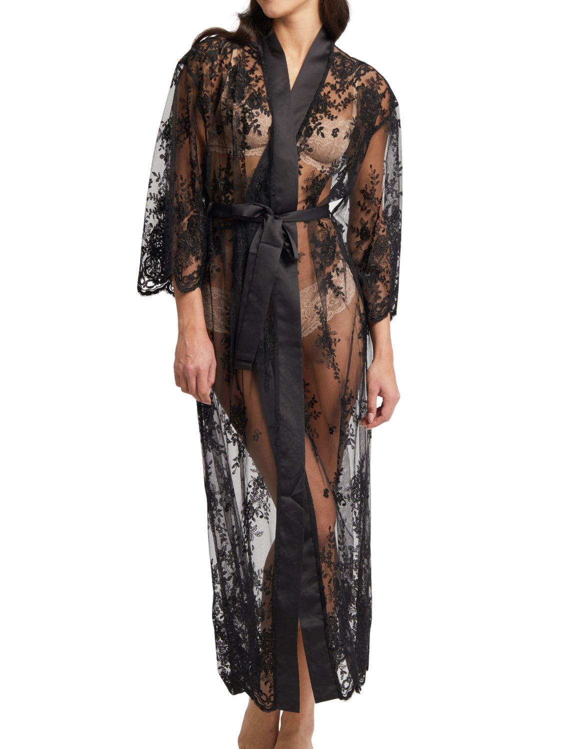 RYA220 Darling All Lace Long Robe, Color: Black, Size: XSmall/Small