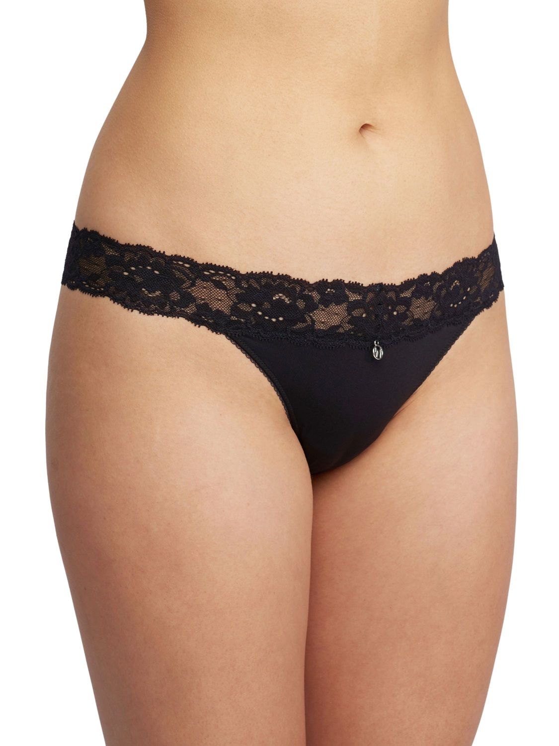MON9002 Lace Trim Thong, Color: Black, Size: XSmall