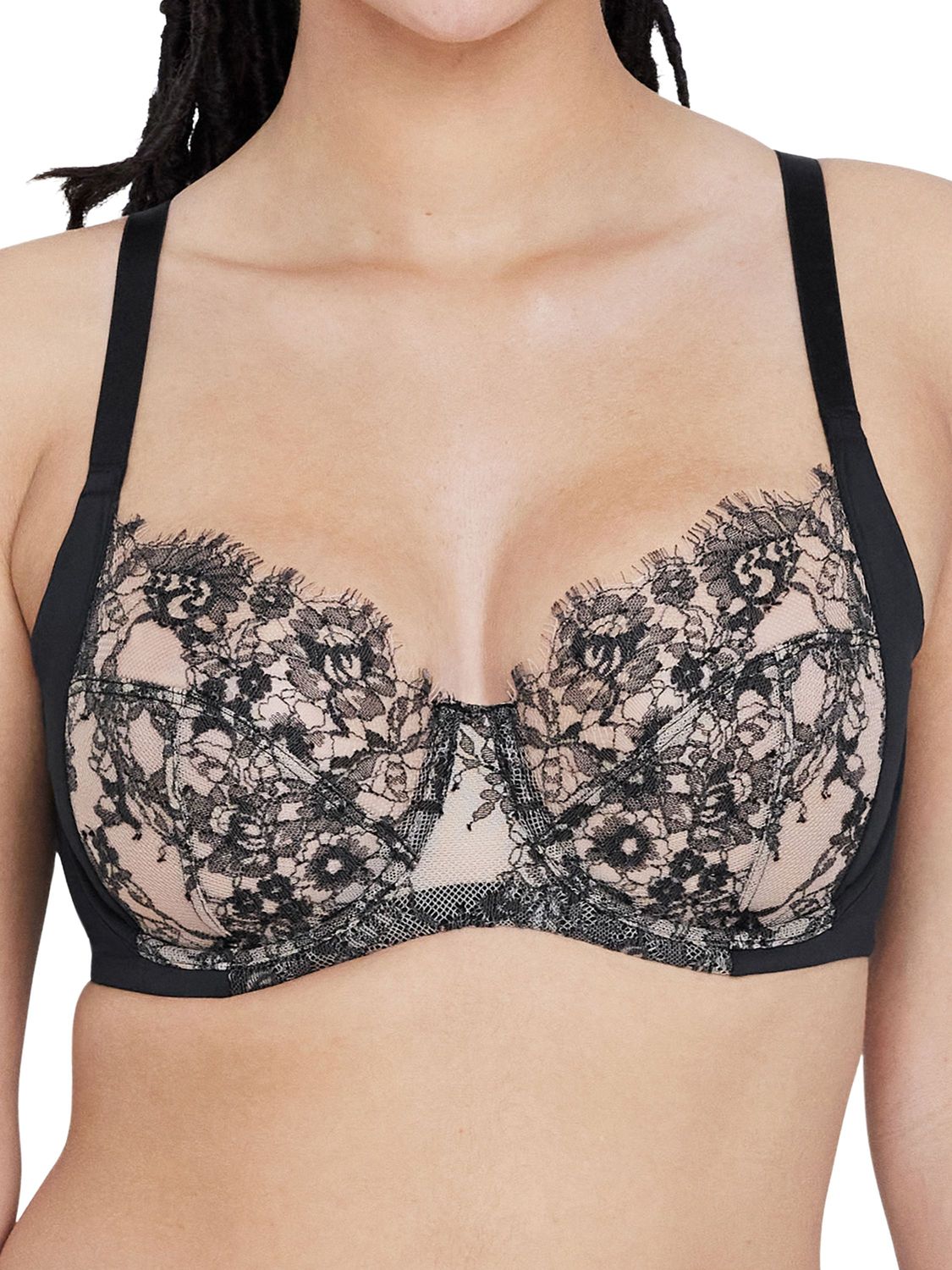 SKB334143 Entice Lace Full Coverage Bra, Color: BlackNylon, Size: 34H
