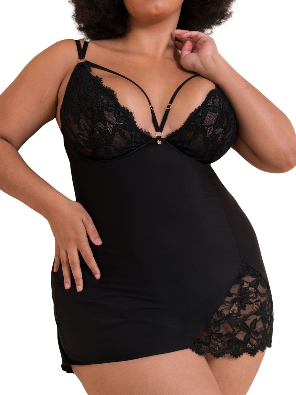 CKLST048320 Embrace Deep Plunge Chemise, Color: Black, Size: 30H