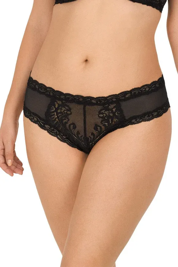 NAT753023 Feathers Hipster Panty, Color: Black, Size: Small
