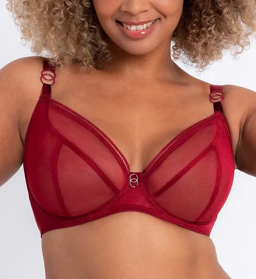 CKL5711 Lifestyle Sheer Plunge Bra, Color: Deep Red (On Sale), Size: 32L
