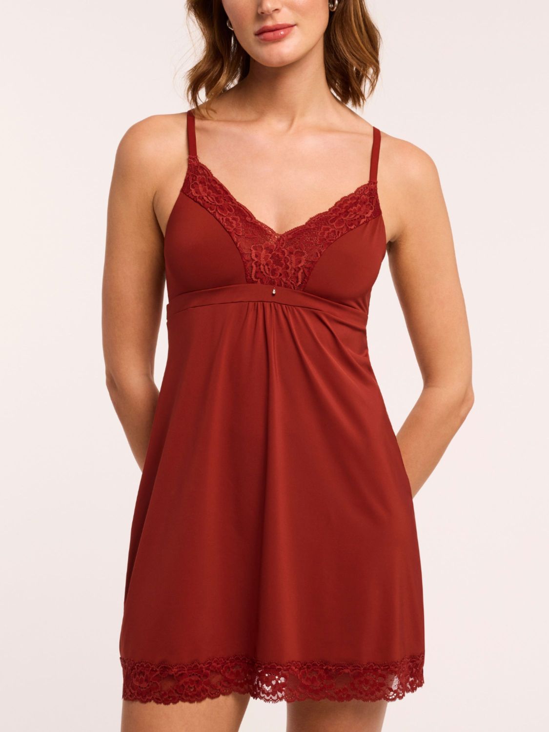 MON9394 Bust Support Chemise, Color: Chili, Size: 2XLarge