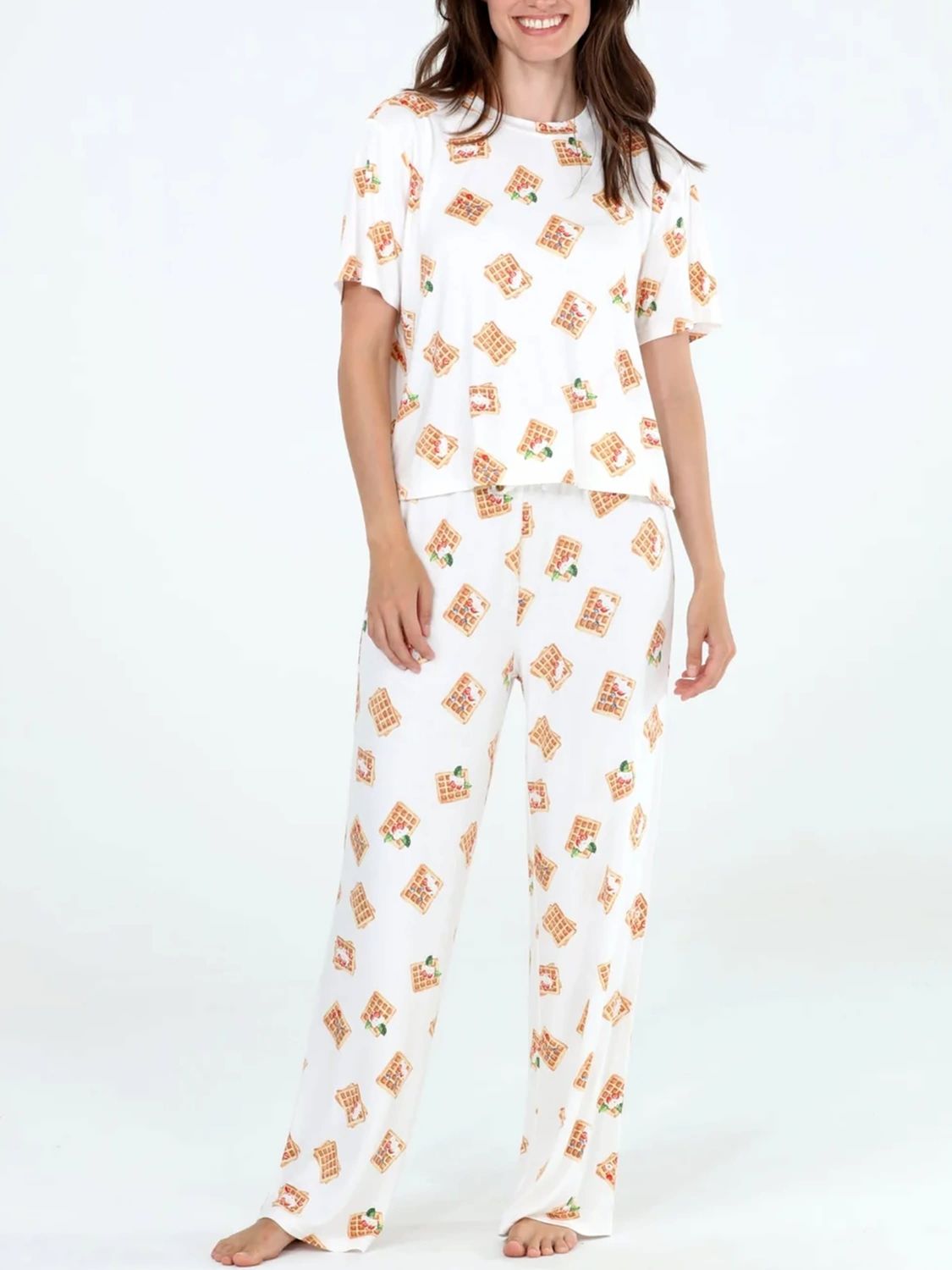 HND34982 Breakfast in Bed Jersey Short Sleeve Set, Color: IvoryWaffles, Size: Small