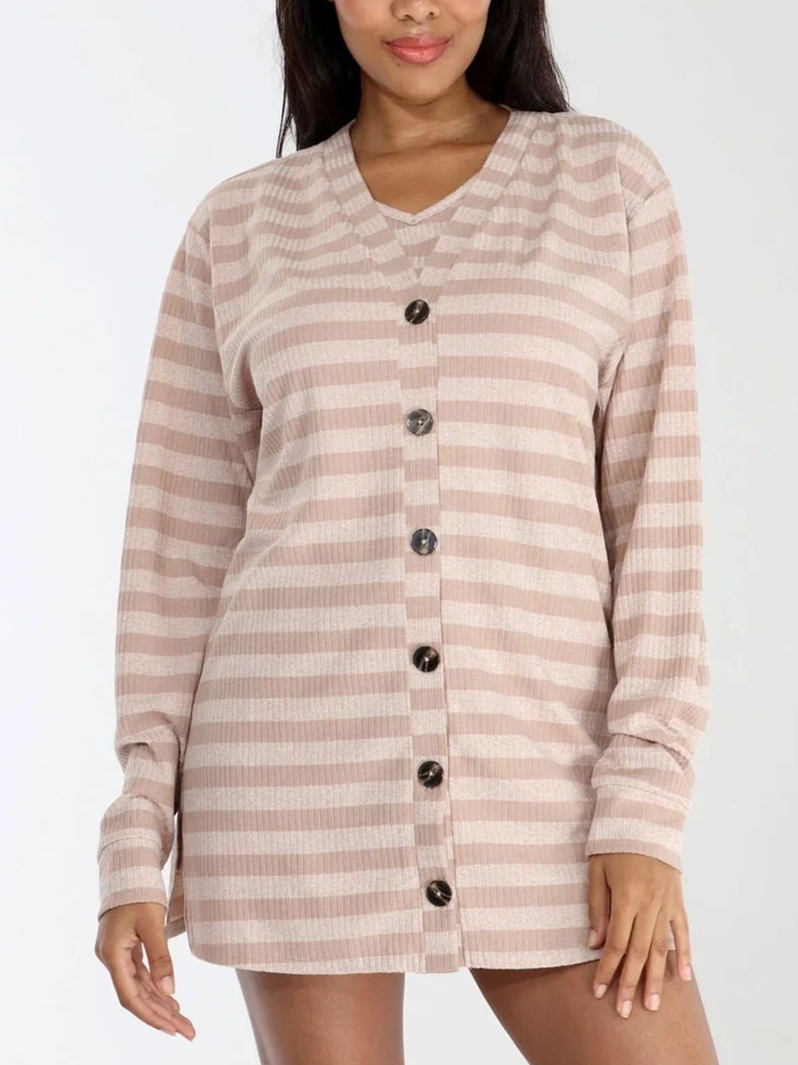 HND22550 All Set Rib Knit Cardigan, Color: WheatStripe, Size: Small