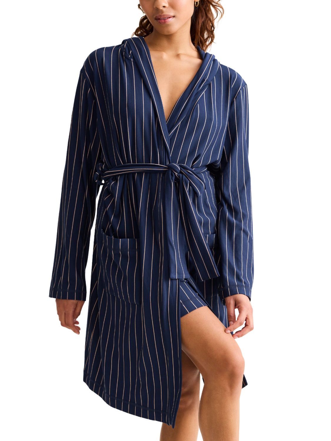 FRT6322 Boyfriend Hooded Robe, Color: InkPralineStripe, Size: XLarge/2XLarge