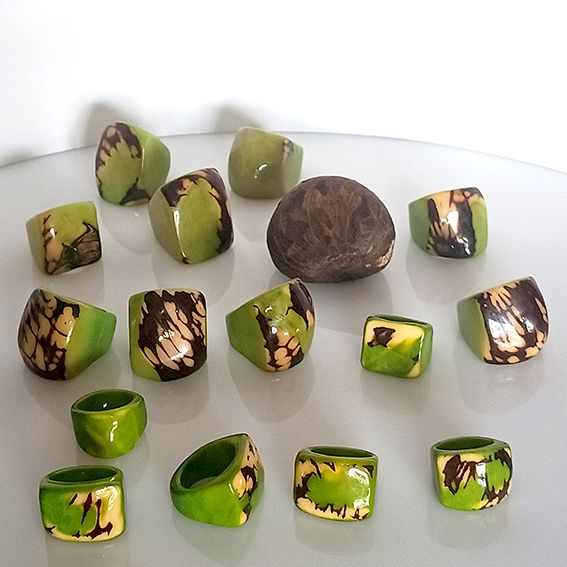 anillos tagua verde con corteza