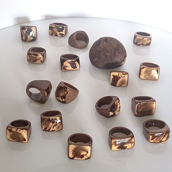 anillos tagua marron corteza
