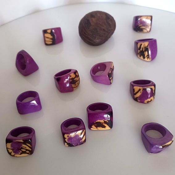 anillos de tagua violeta corteza