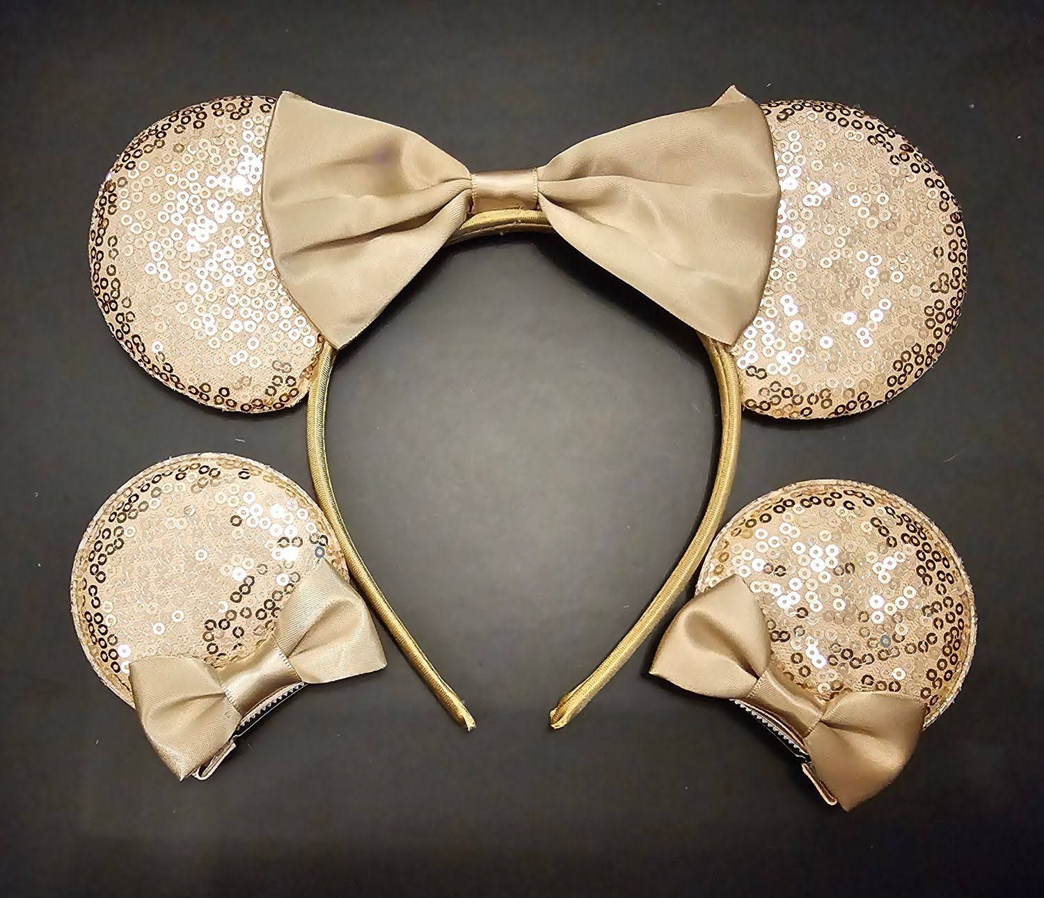 Gold Mini Me Ears Headband and Matching Clips