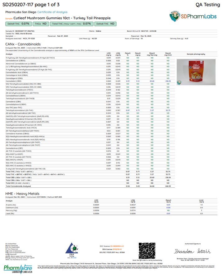 Cutleaf Mushroom Gummies 10 Count Turkey Tail