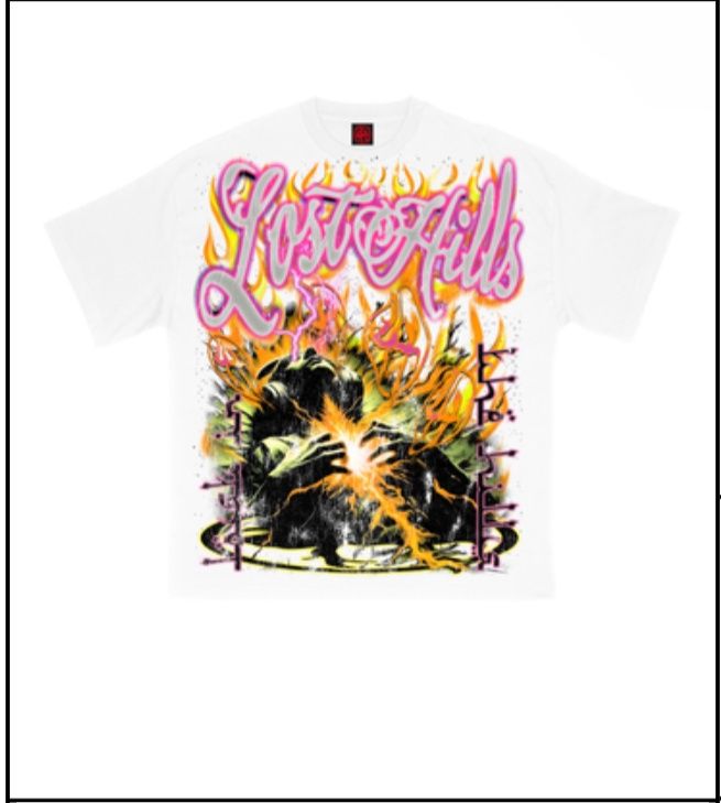 Lost Hills tee white ‘yellow flame’