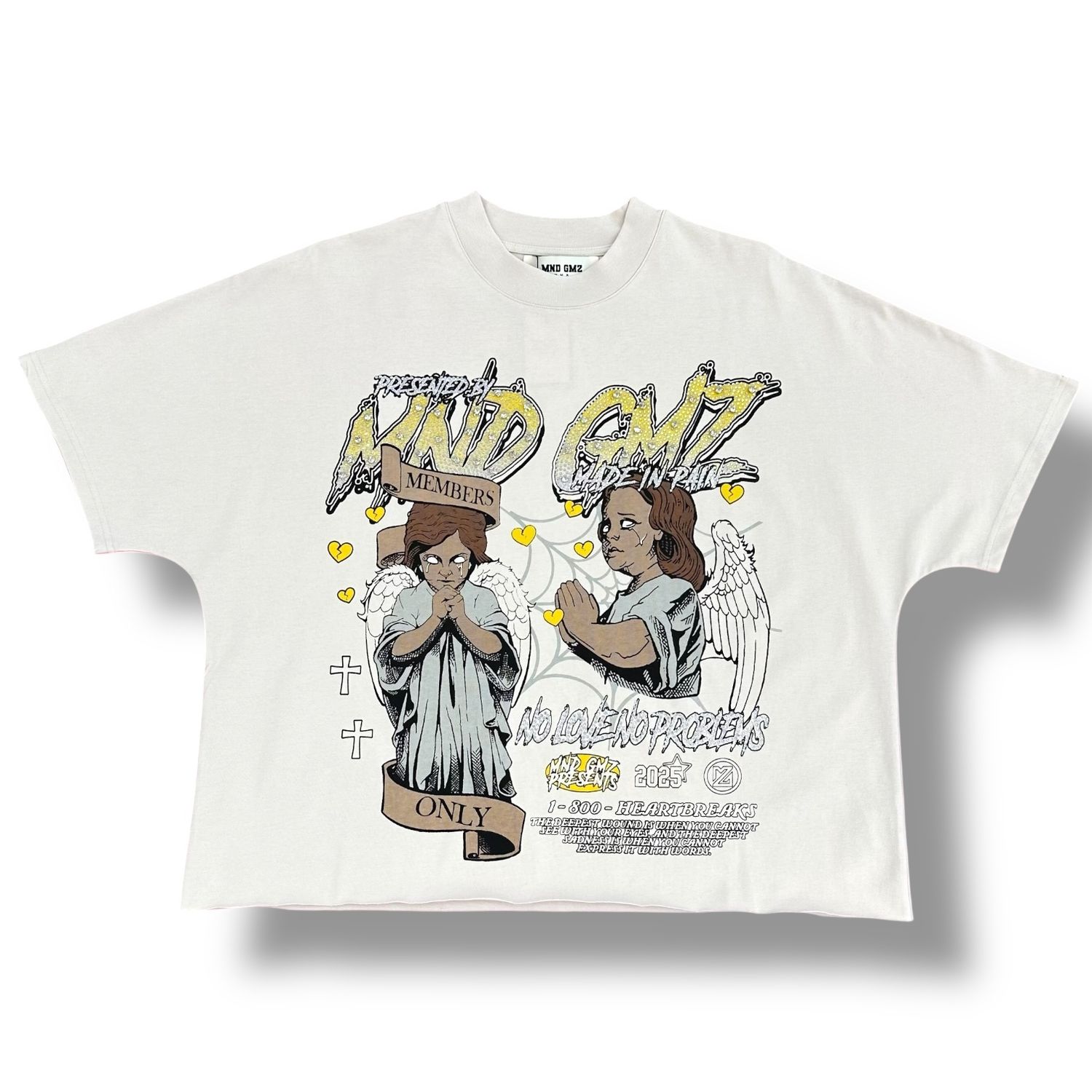 MND GMZ &#39;No Love No Problems&#39; Cropped tee (Cream)