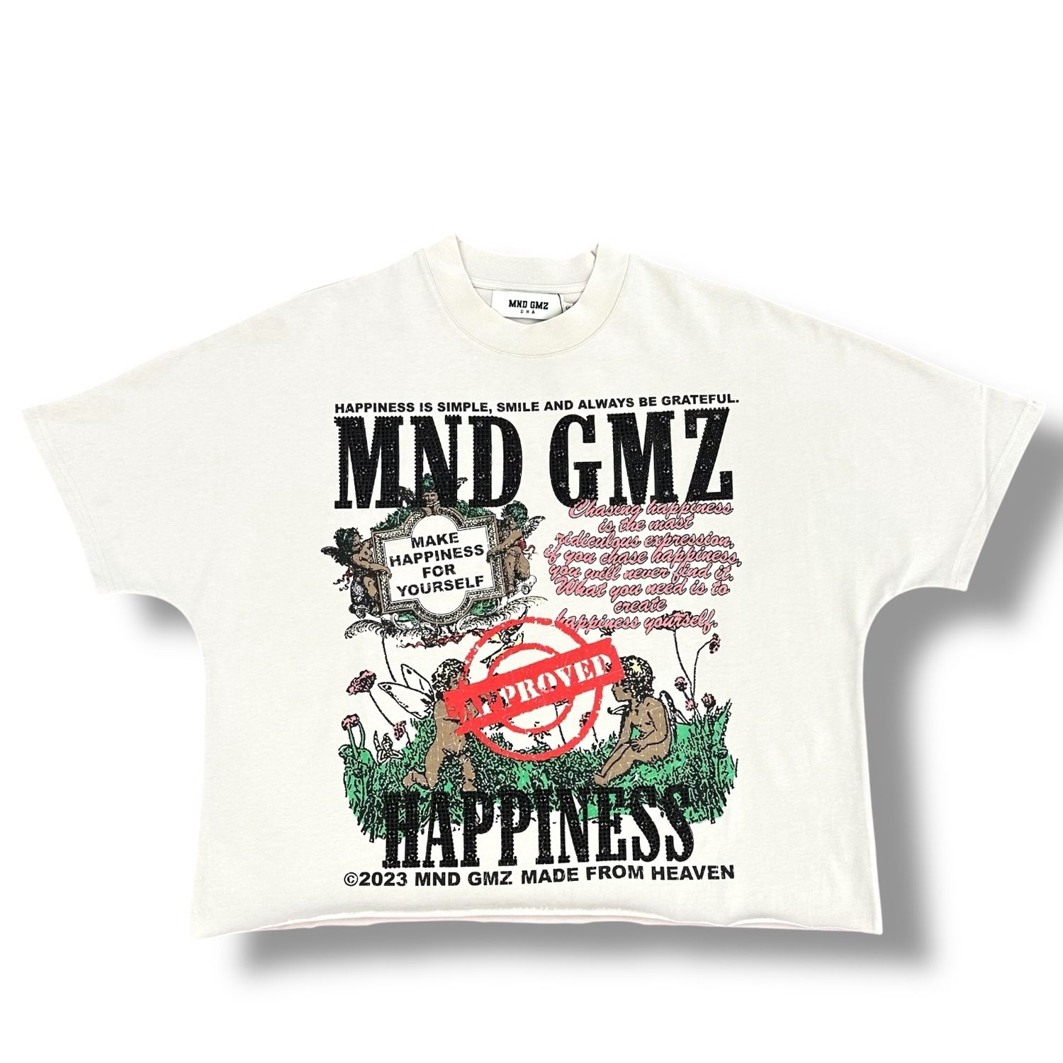 MND GMZ &#39;Make Happiness for Yourself&#39; Cropped tee (Cream)