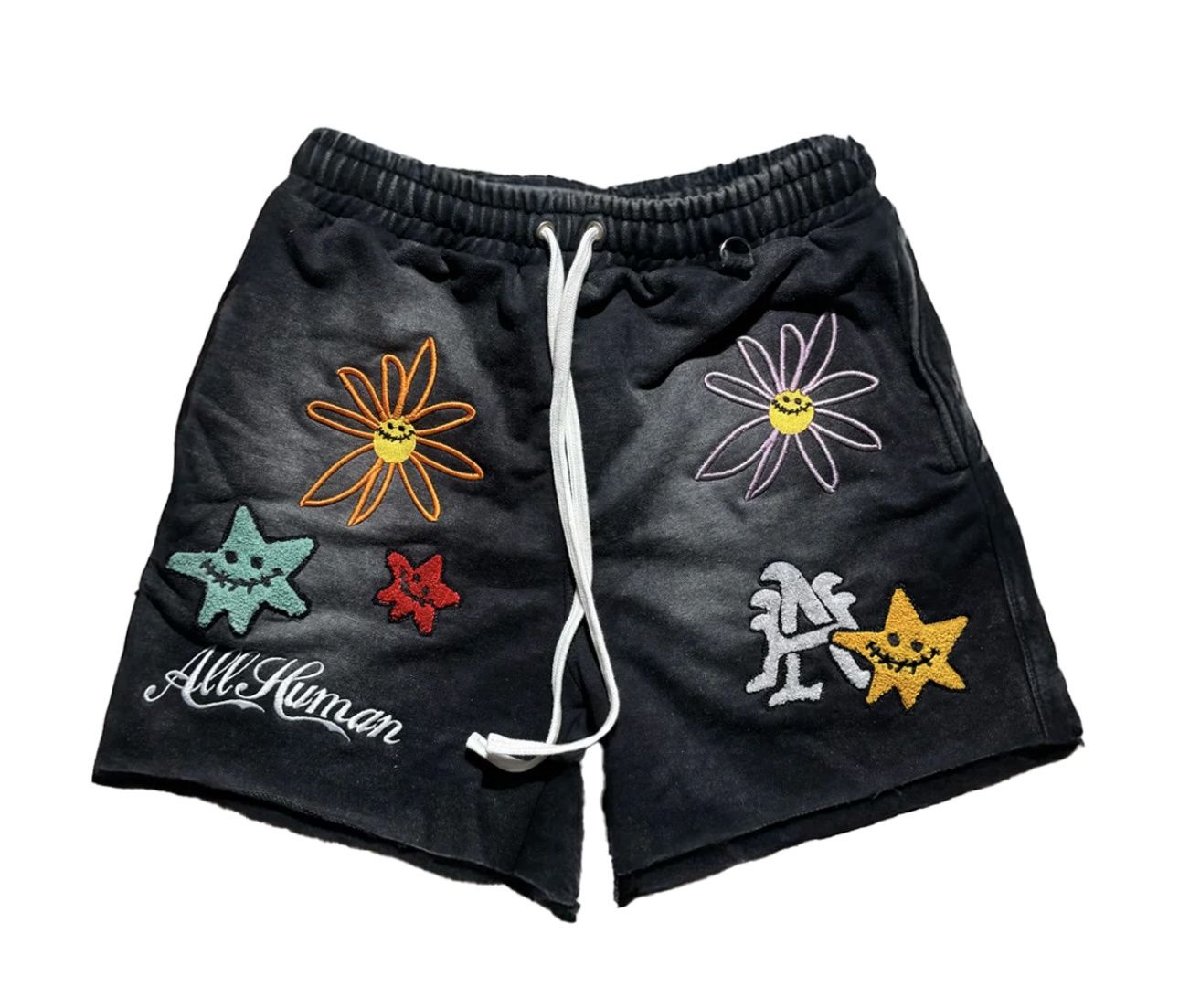 We All Human Washed Black Sweat Shorts