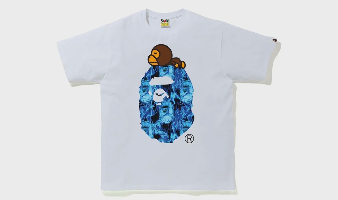 BAPE Flame Milo on Big Ape Tee (White)