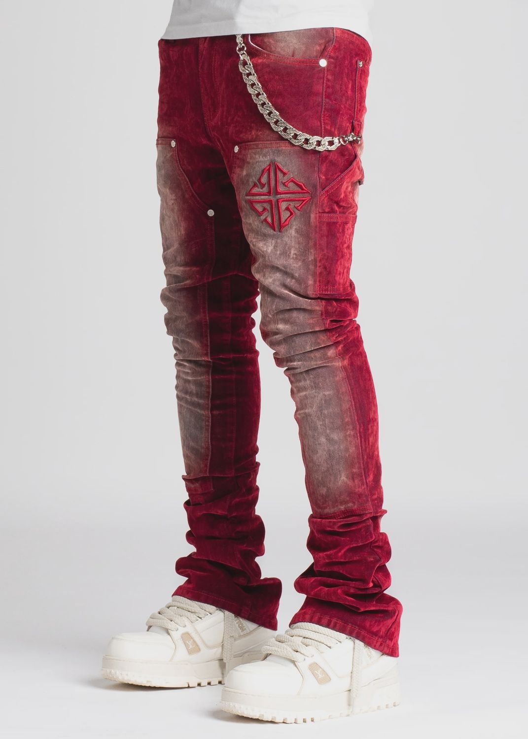 GUAPI Denim, Colour: VELVET RED CARPENTER STACKED DENIM, Size: 30