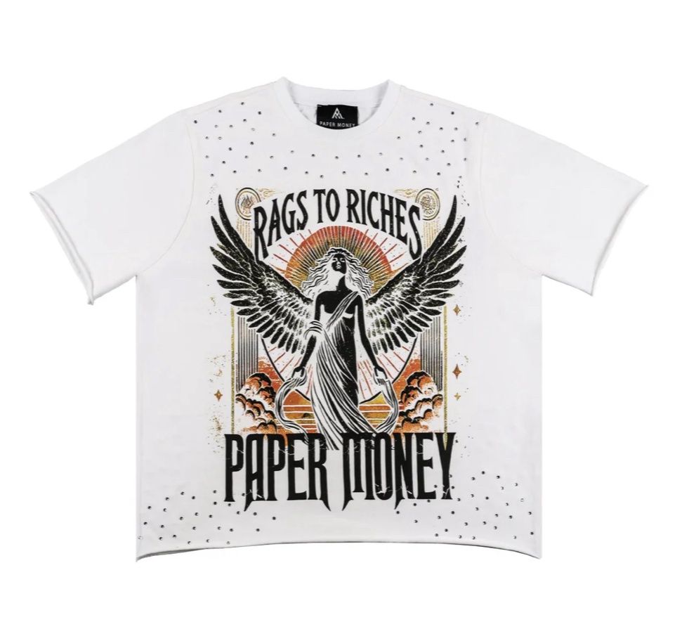 Paper Money &quot;Fallen Angels&quot; Rhinestone T-Shirt, Colour: WHITE, Size: XS