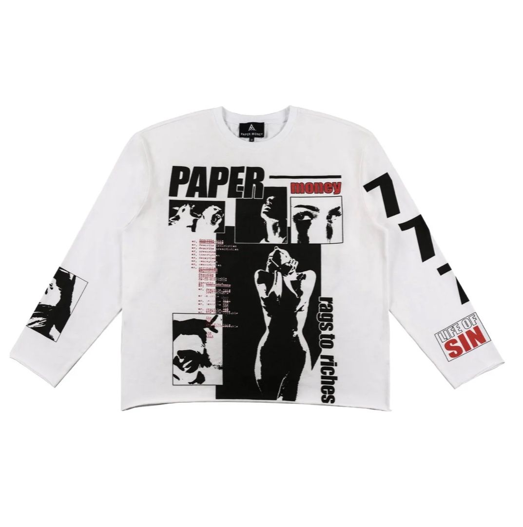 Paper Money &quot;Life of Sin&quot; Long Sleeve, Colour: WHITE, Size: XS