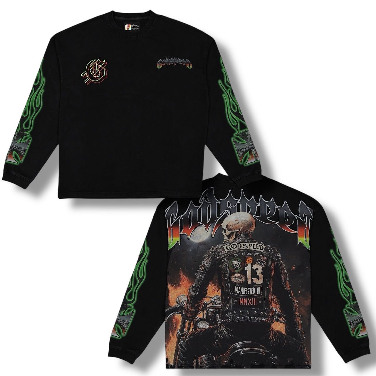 GODSPEED "Biker Nation" Long Sleeve T-Shirt, Colour: Black, Size: XS