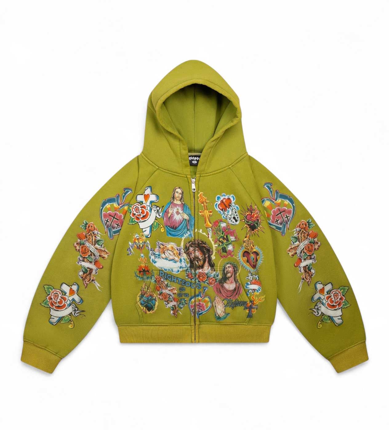 Righteous "Risen King" Zip-Up Hoodie, Colour: OLIVE, Size: S