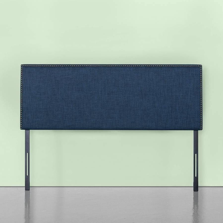 Zinus Jake Upholstered Nailhead Rectangular Headboard in Navy, Full