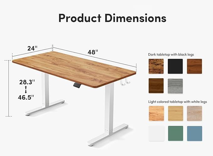 Electric Standing Desk, Height Adjustable Stand up Desk, 48 x 24 Inches
