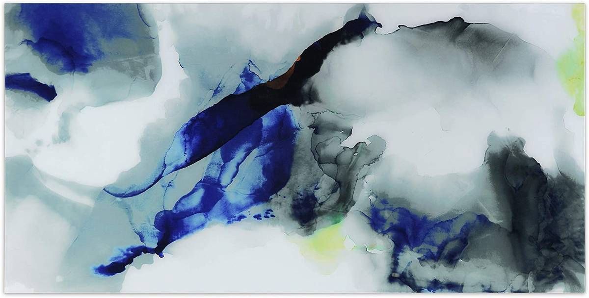 Empire Art Direct Abstract Art,Blue Frameless Tempered Glass Panel,Contemporary Wall Decor Ready to Hang,Living Room,Bedroom ＆