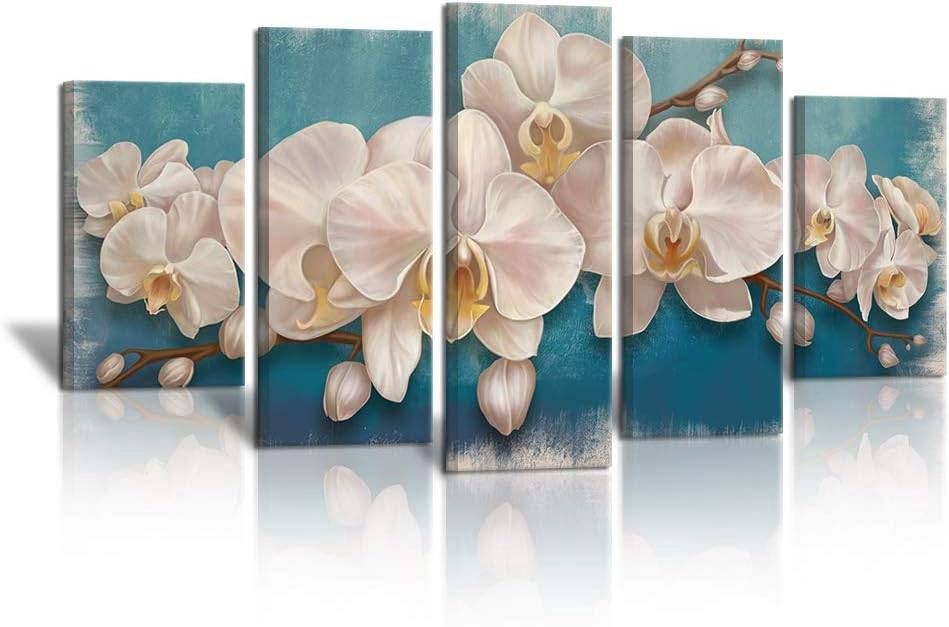 SkenoArt 5 Panel Orchid Picture Canvas Wall Art Decor