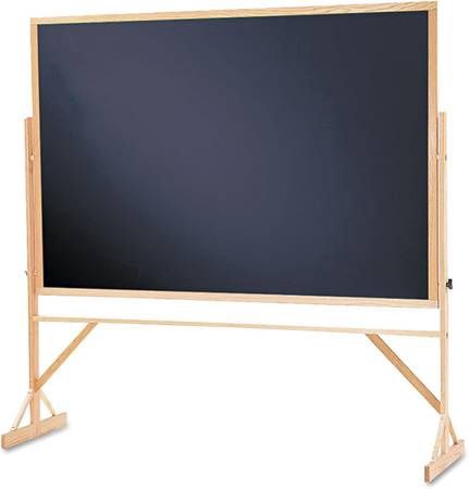 Quartet Chalkboard, Reversible, 4&#39; x 6&#39;, Easel Style Black Melamine Chalkboard, Hardwood Frame (WTR406-810)