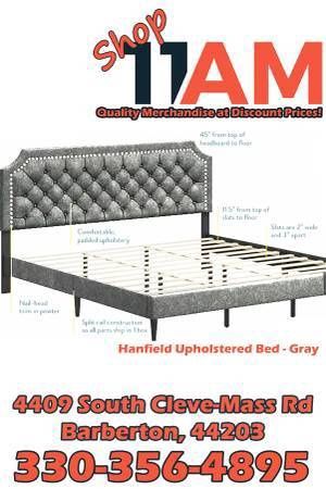 Rize Hanfield Queen Upholstered Platform bed frame with headboard Grey