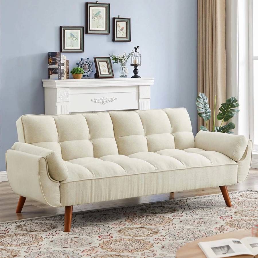 Aukfa 75&quot; Flared Arm Futon Convertible Sofa Bed, Curved Sleeper Sofa