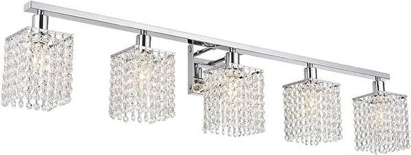 LauxaL 5 Light Crystal Wall Bathroom Vanity Light Chrome