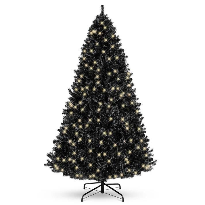 SKY7004 7.5&#39; Pre-Lit Artificial Black Christmas Tree w/ Incandescent