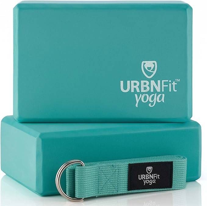 URBNFit Yoga Blocks 2 Pack - Sturdy Foam Yoga Block Set with Strap