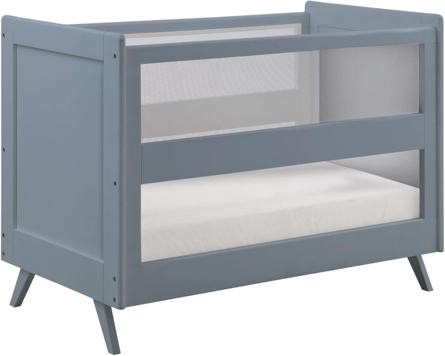 BreathableBaby Breathable Mesh 3-in-1 Convertible Crib (Toddler Bed Kit Sold Separately) — Gray — Two Adjustable Mattress Heigh