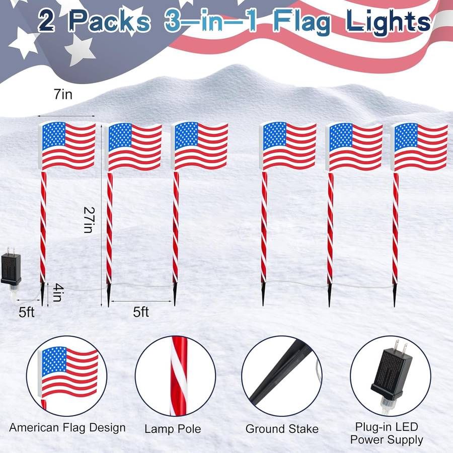 6 pack Patriotic Decoration American Flag Pathway Lights Outdoor Red White and Blue Lights,