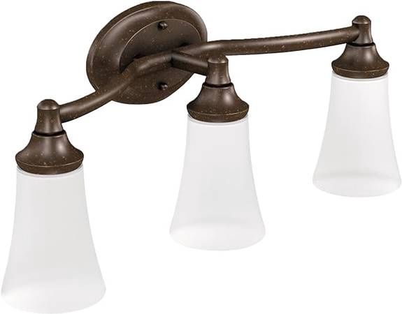 Moen Eva 3-Light Vanity Fixture w/ Frosted Glass, Oiled Rubbed Bronze