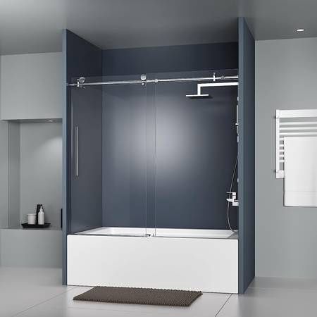 DELAVIN 56-60 in.W x 59 in.H Frameless Bathtub Door, Water Repellent