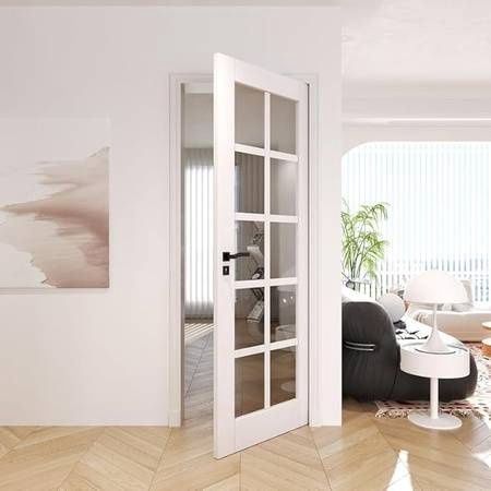Slab Doors 28&quot; x 80&quot; Clear Glass French Interior Door, 10-Lite Glass Door Panel Single Door Slab for Living Room Bathroom Pantry Easy Install - Without Hardware Kit