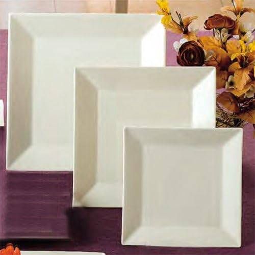 Square 12-Inch American White Stoneware Square Plate, Box of 12