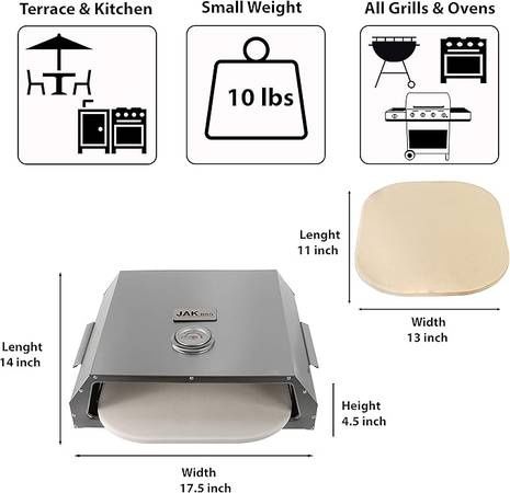 Portable Pizza Oven with Stone for Gas or Charcoal Grill