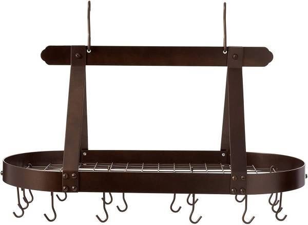 Old Dutch Oval Steel Pot Rack w. Grid &amp; 16 Hooks, Oiled Bronze