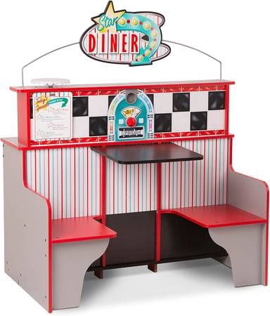 Melissa &amp; Doug Double-Sided Wooden Star Diner Restaurant Play Space