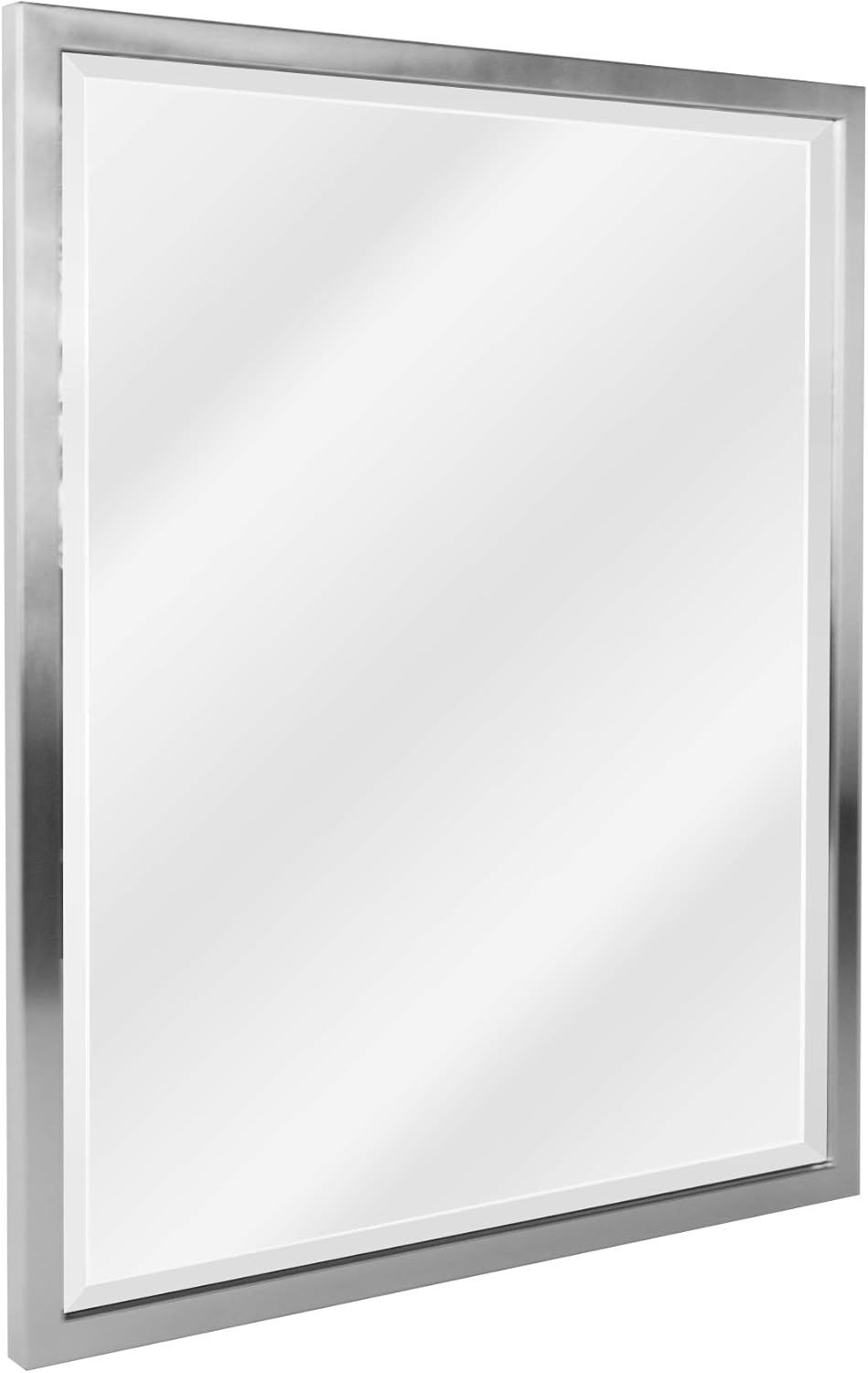 Head West Brushed Nickel Rectangular Framed Beveled Accent Wall Mirror