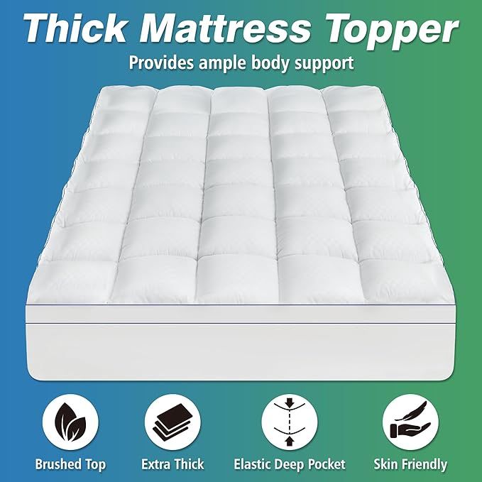 King Mattress Topper Extra Thick Pillowtop Cooling Plush Mattress Pad